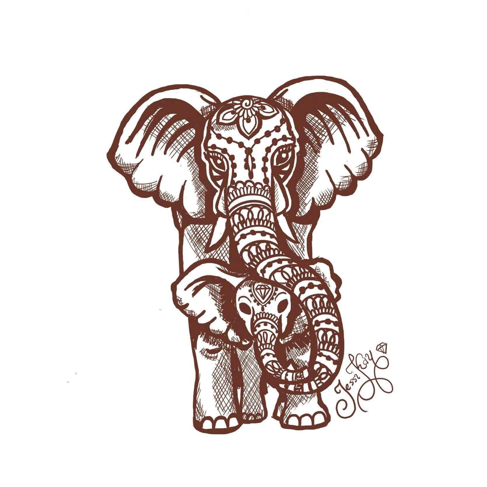 Jessikay Henna Maman Et Bebe Elephant Tatouage Temporaire Etsy
