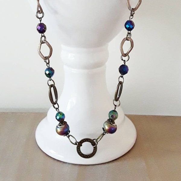 Long Beaded Purple Chain Necklace, Purple Necklace, Chain Necklace, Purple Jewelry, Australian Jewellery, Boho Necklace, Hippy Boho