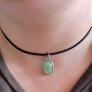 Aventurine Green Gemstone Black Leather Choker, Pendant Necklace, Australian Jewellery, Gemstone Jewelry, Green Jewellery, Boho, Gift,