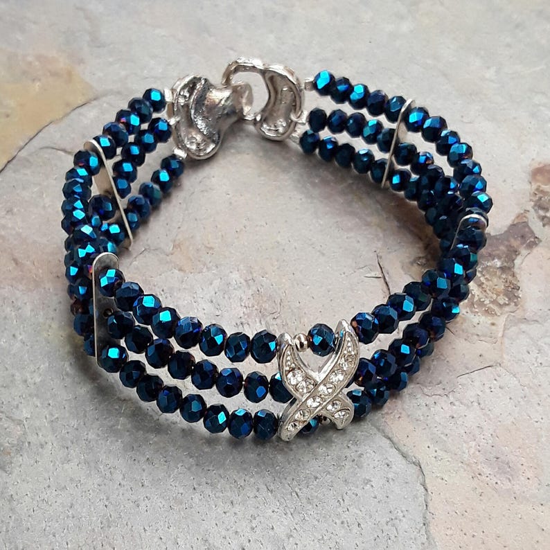Blue Rhinestone Bracelet, Double Strand Bracelet, Blue Jewelry, Two Strand Bracelet, Gift For Her, Australian Made, Beaded Bracelet image 1