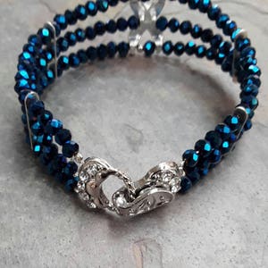 Blue Rhinestone Bracelet, Double Strand Bracelet, Blue Jewelry, Two Strand Bracelet, Gift For Her, Australian Made, Beaded Bracelet image 2