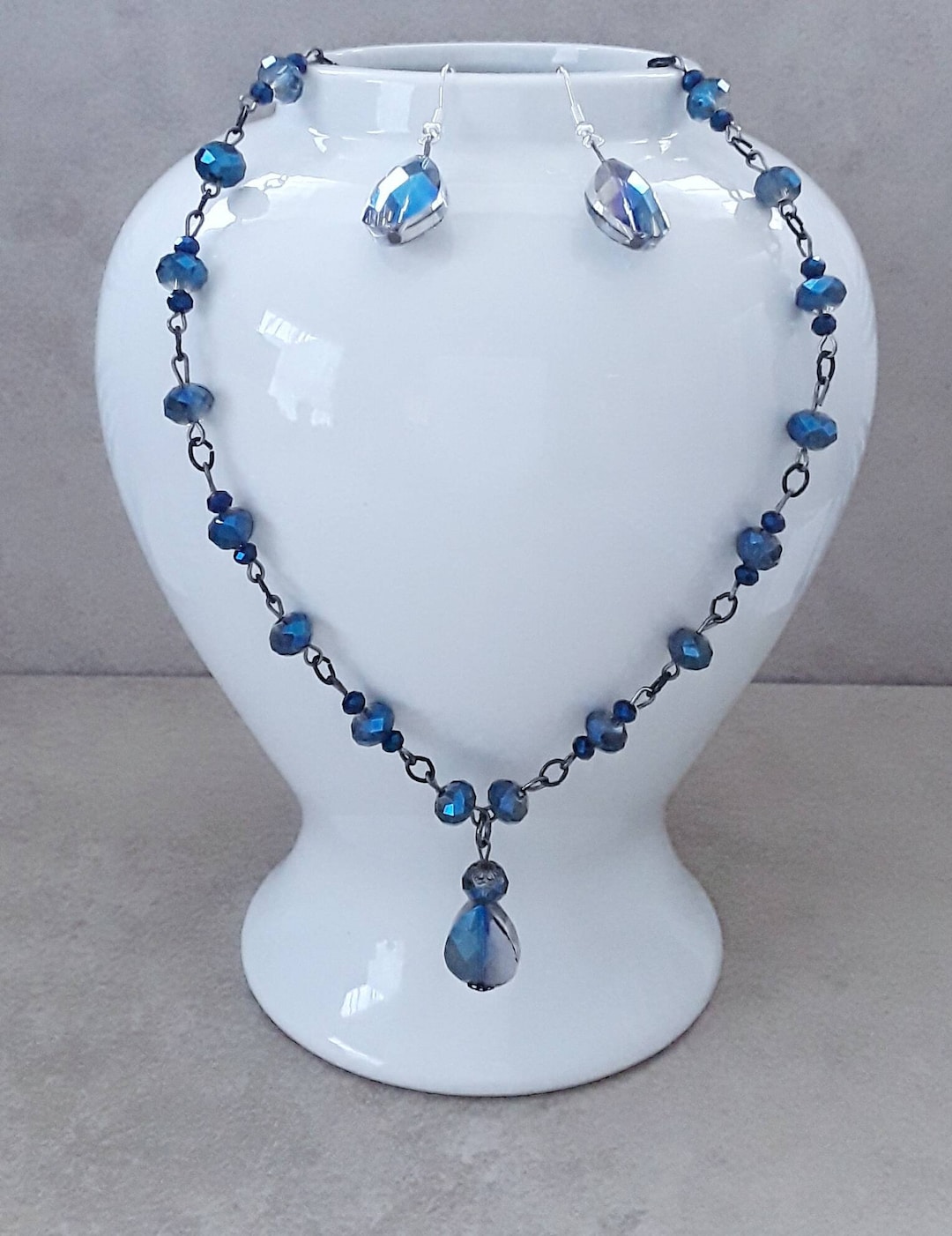 Metallic Blue Necklace Set, Blue Jewelryjewellery, Choker Necklace