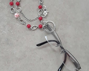 Red and White  Eye Glass Chain, Glasses Necklace, Red and White Necklace, Red Jewelry Jewellery, Spectacle Holder, Glasses Chain, Australian