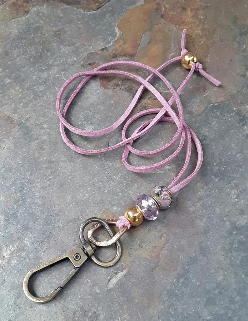 Pink Mauve Lanyard ID Badge Holder Necklace Name Badge Holder Etsy