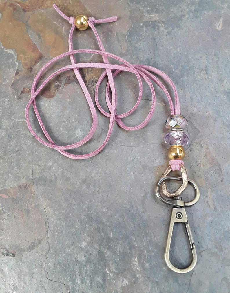 Pink Mauve Lanyard ID Badge Holder Necklace Name Badge Holder Etsy