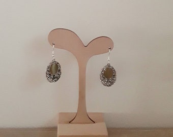 Olive Green Earrings, Green Earrings, Dangle, Pierced, Nickel Free, Oval Earrings, Ladies Gift, Made in Australia,  Filigree Earrings