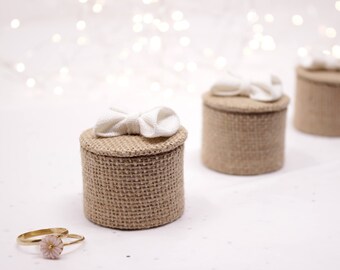 Small box with burlap lid, gifts from bridesmaids.