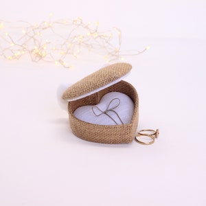 Heart-shaped alliance box, burlap and white linen bow, white linen removable cushion image 4