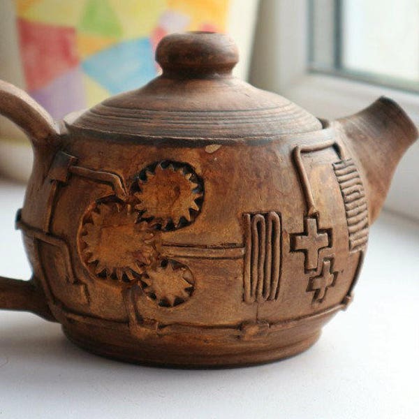Ceramic teapot, Organic pottery teapot, Stoneware teapot, Clay teapot, Pottery Kettle, organic clay, organic teapot, Steampunk teapot