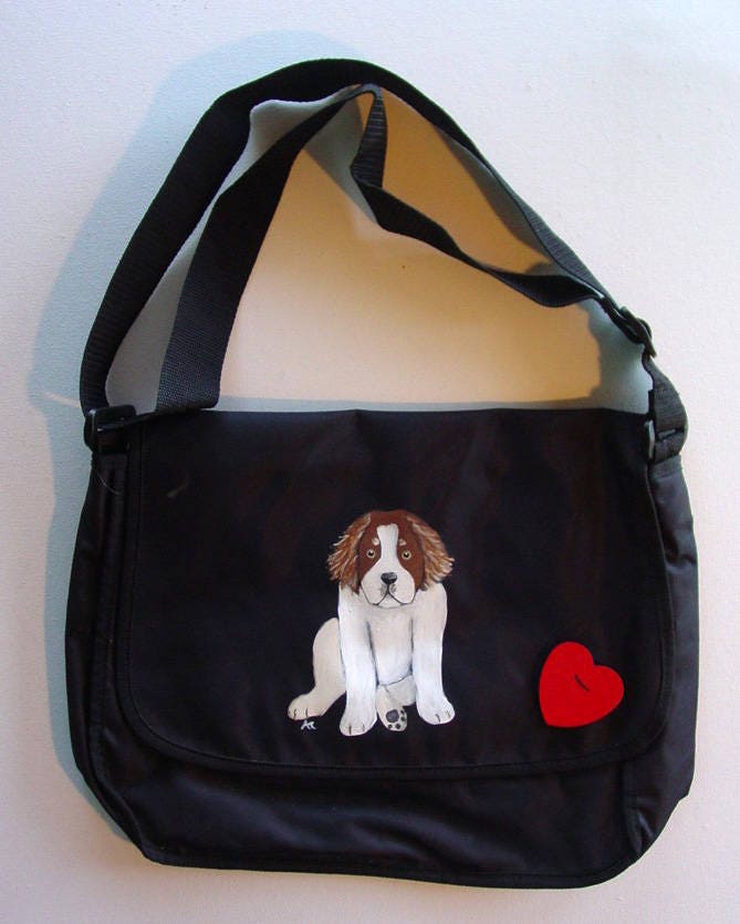 Saint Bernard Puppy Dog Hand Painted Messenger Bag Etsy Israel
