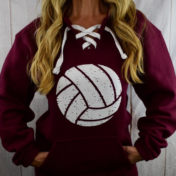 Volleyball Sweatshirt Womens. Volleyball Shirt. Maroon Sports Hoodie. Volleyball Game. Fall Sweatshirt. Lace Up Sweatshirt.