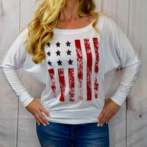 off the shoulder american flag shirt