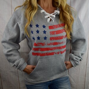 American Flag Hooded Sweatshirt. 4th of July Sweatshirt. Lace up Hoodie ...
