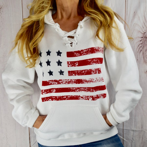 4th of July Sweatshirt. American Flag Hooded Sweatshirt. July 4th Top. Hoodie. USA Sweatshirt. American Flag. Patriotic Clothing.