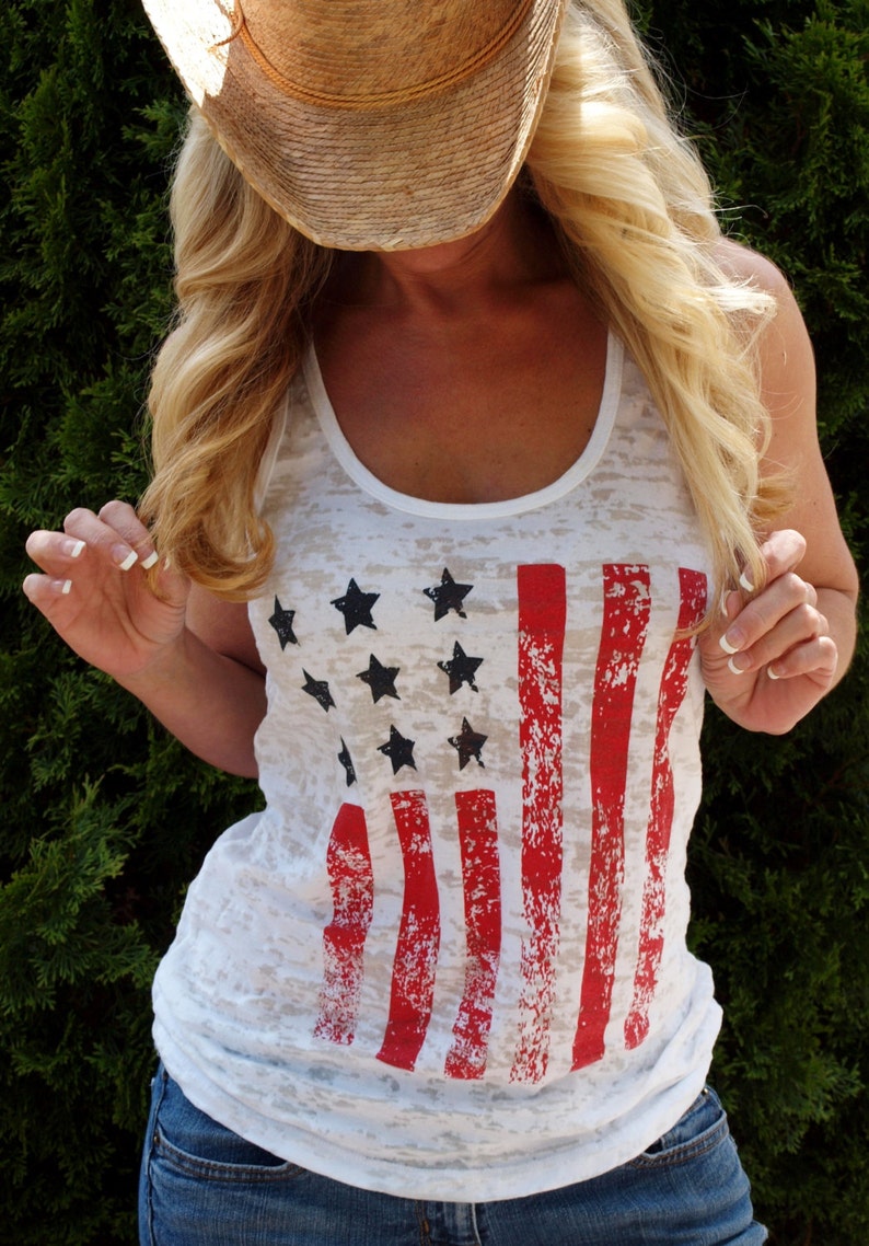 4th of July Top Women. American Flag Tank Top. Patriotic Clothing. July 4th Tank. America. Red White and Blue, Workout Tank. USA image 1