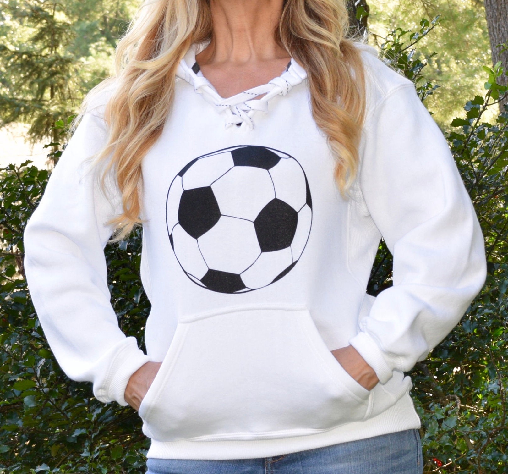 Soccer Hooded Sweatshirt. Soccer Hoodie. Lace Up Sweatshirt. Etsy