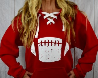 Football Sweatshirt Womens. Mom Football Shirt. Sports Hoodie. Football Game. Fall Sweatshirt. Tailgating Hoodie. Lace Up Sweatshirt.