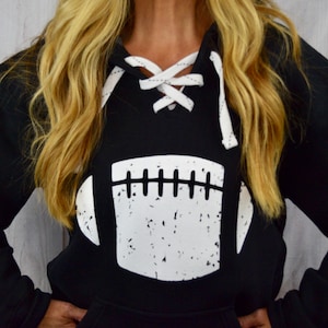 Lace-Up Football Hoodie: Black Sports Sweatshirt, Tailgating Apparel