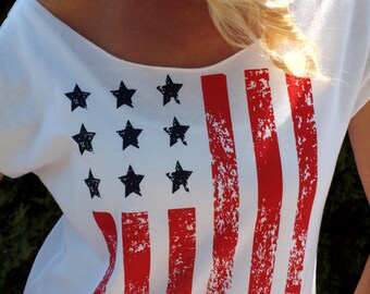 4th of July Shirt Women. American Flag Tank Shirt. Off Shoulder Top. Patriotic Top. Country Music Tank Top. Red White & Blue. Running Top.