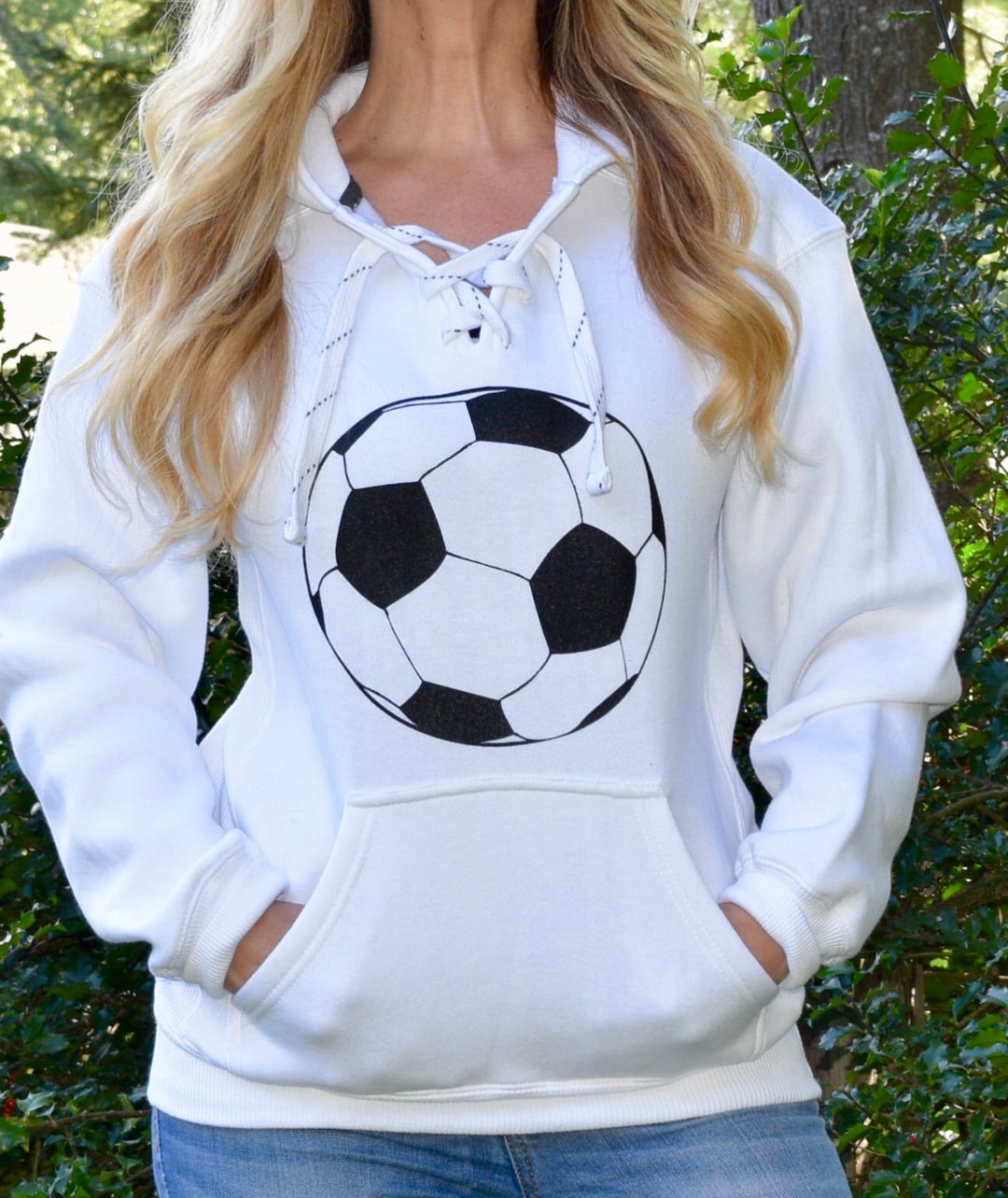Soccer Hooded Sweatshirt. Soccer Hoodie. Lace up Sweatshirt. Soccer