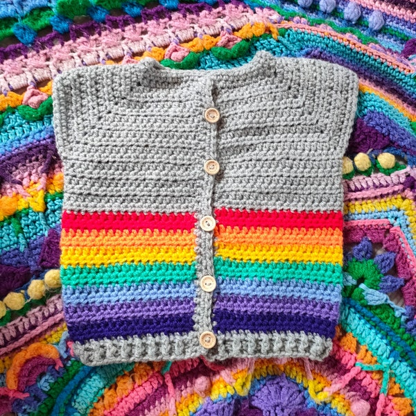 Rainbow Baby Jumper, Crochet, Handmade, 6-9 months