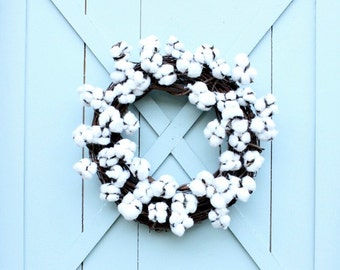 Cotton Wreath ~ Gift for Her ~ Housewarming Gift ~ Spring Wreath ~ Farmhouse Wreath ~ Modern Farmhouse  ~ First Anniversary ~ Cotton Decor