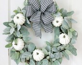 Fall Wreath Fall Decor Lambs Ear Wreath Modern Farmhouse Farmhouse Decor White Pumpkins Fixer Upper Decor Farmhouse Style