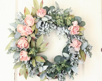Spring Wreath ~ Farmhouse Wreath ~ Wedding Decor  ~ Wedding Wreath ~ Mother's Day Gift ~ Spring Decor ~ Gift for Her ~ Modern Farmhouse
