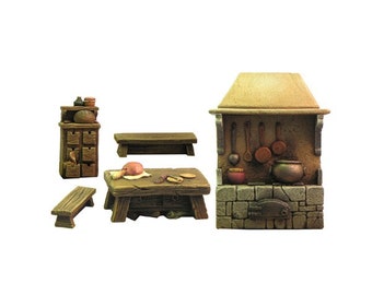 Miniature medieval kitchen furniture