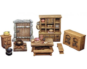 Miniature medieval thatched cottage accessories