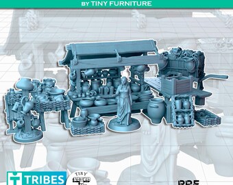 Pottery stall for miniature gaming diorama | RPG | dungeon furniture | 3d printed