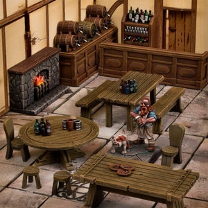 dungeon tavern furniture for games like dungeons and dragons, dungeon saga, gloomhaven