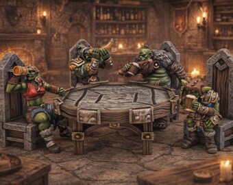 Models of three dining orcs and one goblin | RPG | dungeon furniture