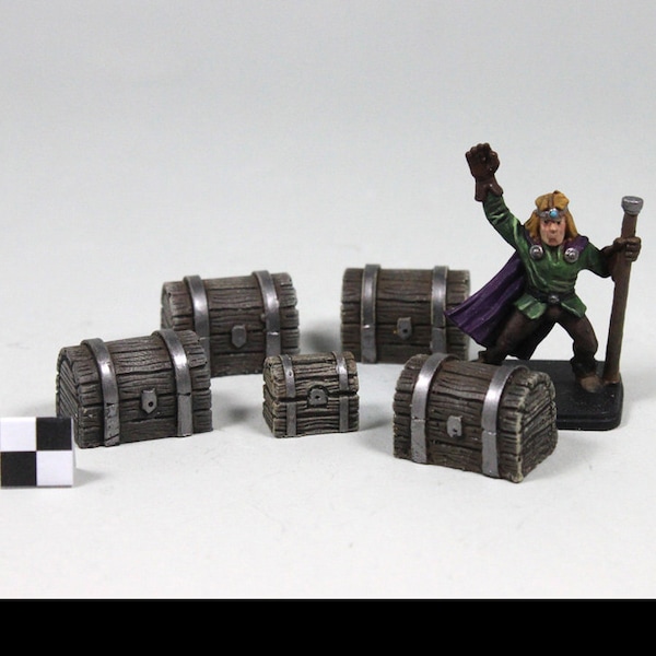 Lot 10 coffres et trésor miniatures pour jeux de figurines 28mm warhammer, heroquest, pathfinder