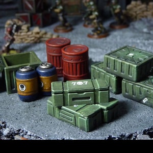 miniature crates barrels set for tabletop wargames