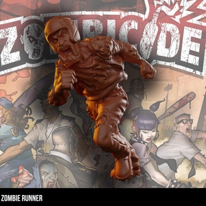 Peut inclure: Une figurine de zombie en plastique marron portant un casque et courant. La figurine fait partie d'un jeu de société appelé "Zombicide".
