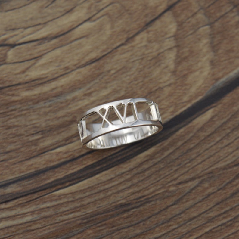 Sterling silver Roman Numeral Ring roman ring Wedding Date | Etsy