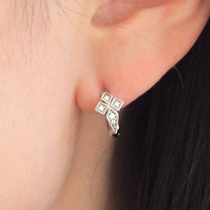 0.14 cttw Fancy Cross Huggie Hoop Earrings Brilliant Pave Stone Bridal Earrings Dainty Earrings Daily Wear Earrings [BE0368]