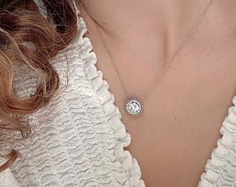 Double Halo Necklace - Dainty Rope Necklace - CZ Diamond Halo Necklace - Dainty Bridal Necklace - Classic Bridesmaid Necklace [BN6554]