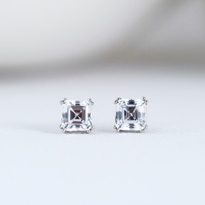 Asscher Cut Diamond Stud Earrings Diamond Solitaire Studs Gift for Her Minimalist Studs Dainty Bridal Earrings BE0882 image 3