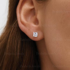 Lady Cushion Stud Earrings - 4 Prongs 5.0mm Solitaire Earrings - Cushion Handcut Earrings - Minimalist Dainty Earrings [BE9382]