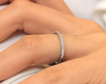 Half Eternity Band - Brilliant Cut Thin Diamond Ring - Minimal Half Eternity Stackable Ring - Dainty Everyday Rings [BR4952H]
