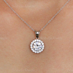 Round Halo Cz Diamond Necklace - Dainty Halo Necklace - Wedding Necklace - Bridesmaid Gifts - Anniversary Gifts - Mother&#39;s Day Gift [BN1904]