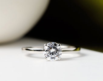 Lady Round Ring - 4 Prong Solitaire Engagement Ring - Round Diamond Ring - Minimalist Daily Ring - Simple Band CZ Diamond Ring [BR9854]