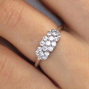 Unique Cluster Pave Engagement Ring - Pave Set Cluster Wedding Ring - Minimalist Wedding Jewelry - Three Flower Ring - Gift for Her [BR1317]