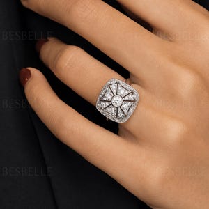 Milgrain Vintage Statement Art Deco Engagement Ring - Brilliant Cut Wedding Ring - Unique Antique Style Ring - Gift For Her (2153R)