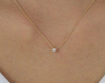 2.5mm Round Diamond Bezel Necklace - Dainty Round Necklace - Round CZ Brilliant Cut Chain Necklace - Gift for Her - Bridesmaid Gift [BN4104]