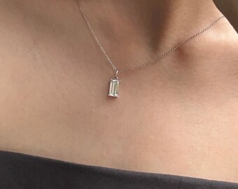 Unique Emerald Solitaire Necklace - Emerald Cut Diamond Necklace - Emerald Necklace - Minimal Bridesmaid Necklace - Dainty Necklace [BN5555]