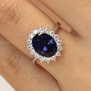 Ocean Halo Engagement Ring - Oval Cut Blue Engagement Ring - Blue Anniversary Ring Gift for Her -  Blue Halo Ring [BR5350SP]