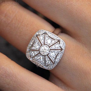 Milgrain Vintage Statement Art Deco Engagement Ring - Brilliant Cut Wedding Ring - Unique Antique Style Ring - Gift For Her [BR2153]
